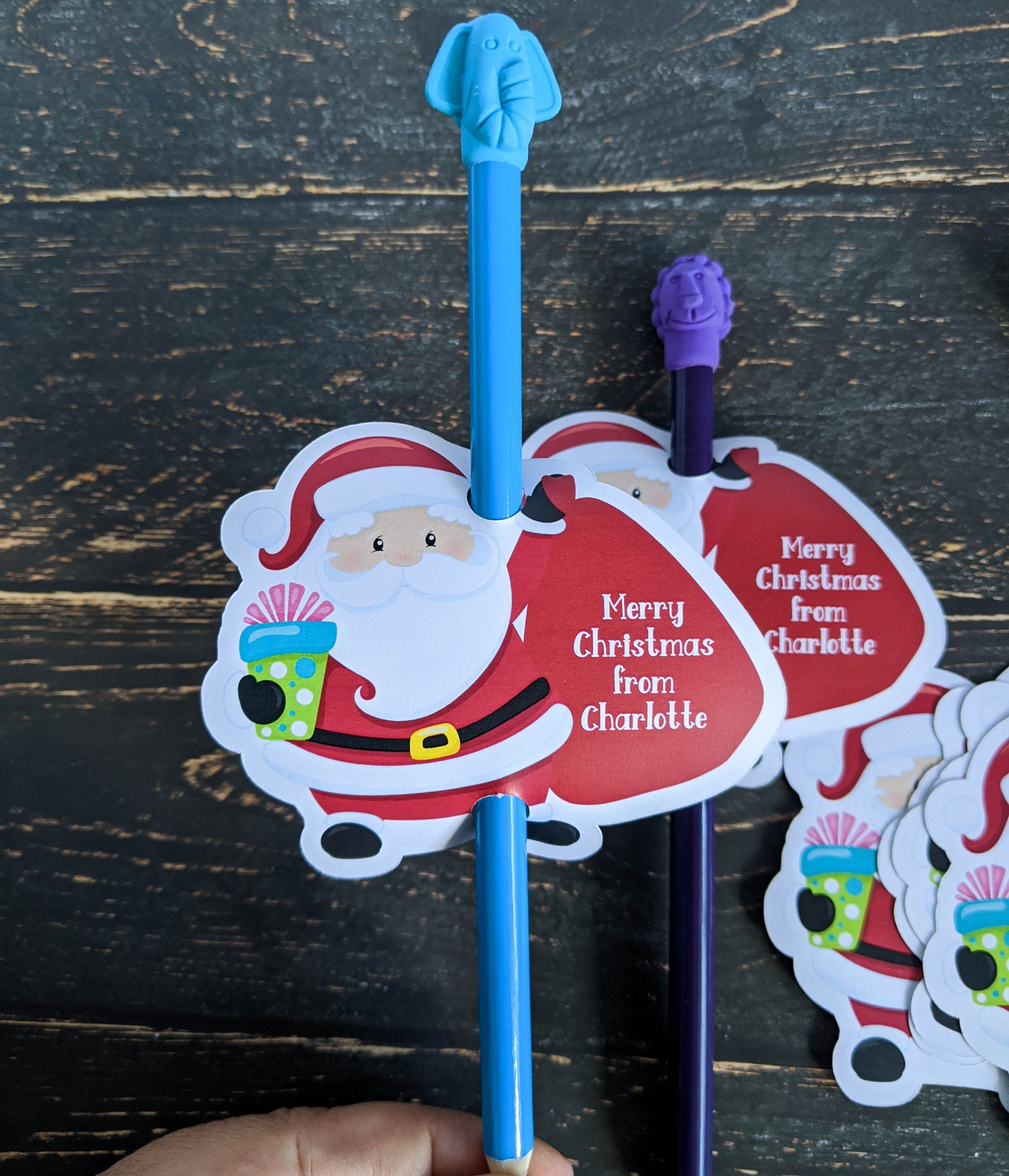 E&L Designs | Custom Foil Stickers Personalised Santa Pencil Holder, Set of 12