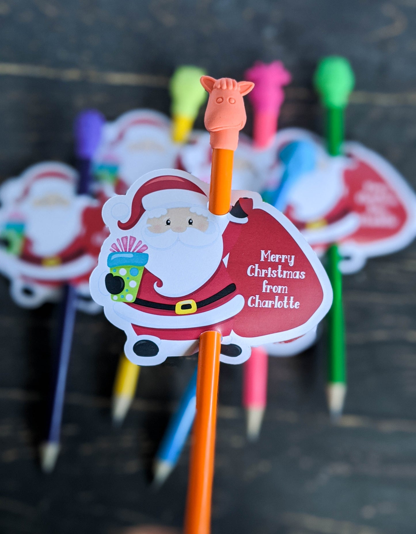 E&L Designs | Custom Foil Stickers Personalised Santa Pencil Holder, Set of 12